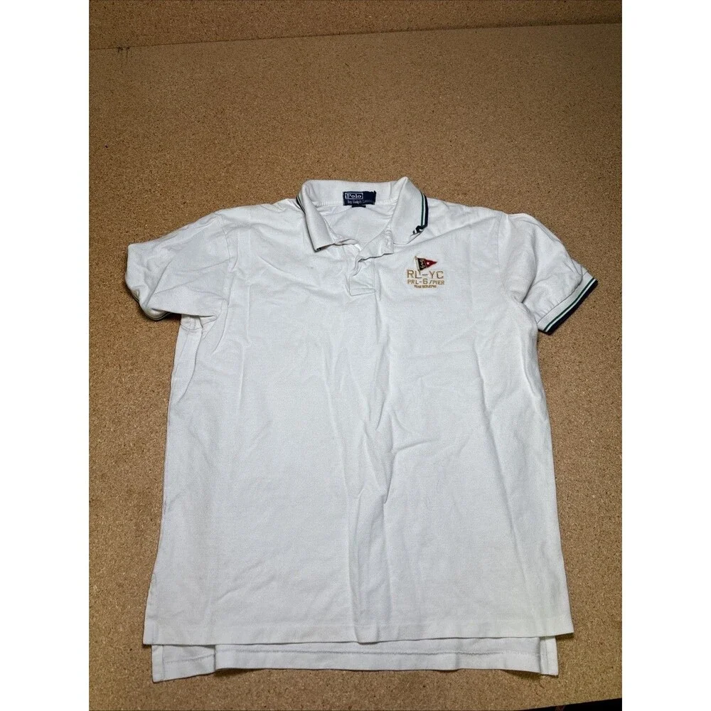VINTAGE Polo Ralph Lauren Men's Embroidered RL-YC White Polo Shirt XL G2